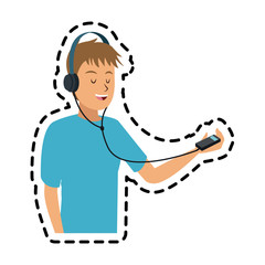 happy young man listening to music with headphones icon image vector illustration design 