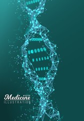 Illustration of Vector DNA Spiral. Abstract Medical Molecule Structure. Future Medicine Technology Human Genome Scientific Concept