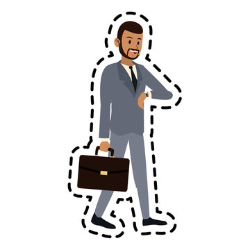 happy young bearded businessman checking the time icon image vector illustration design 