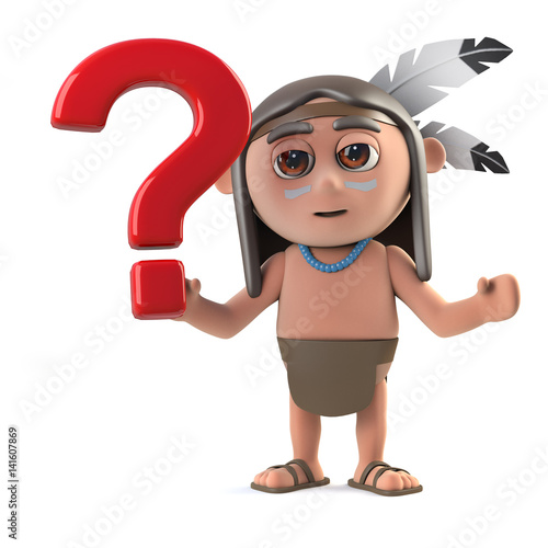 "3d Native American Indian boy has a question" Stock photo and royalty