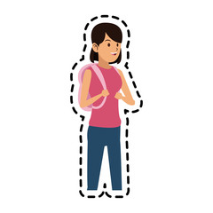 happy woman with pink top and backpack  icon image vector illustration design 