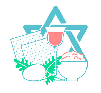passover seder symbols, teal and pink clip art preview