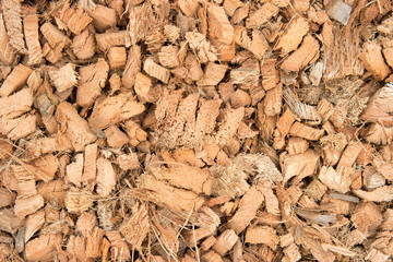 background of coconut spathe fiber, the pile of coconut husk.