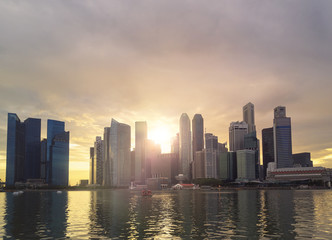 Fototapeta na wymiar Singapore financial district by Marina bay
