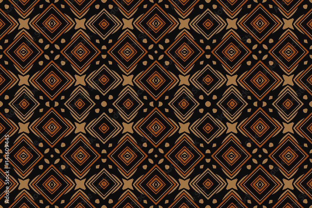 Poster abstract symmetrical pattern art deco elements of geometric square shape figures on a dark backgroun