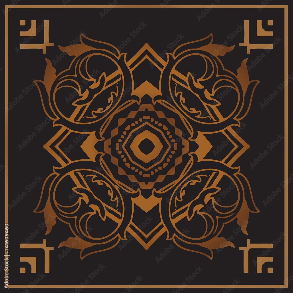 Poster abstract medieval ornamental brown on a dark background modern style pattern in a frame