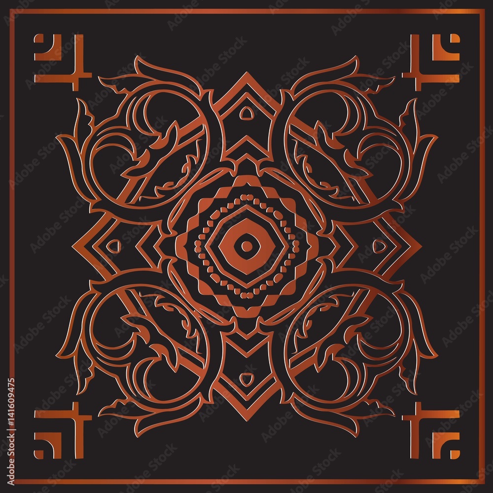 Aufkleber abstract medieval ornamental brown on a dark background modern style pattern in a frame