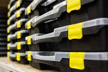 Empty plastic toolboxes