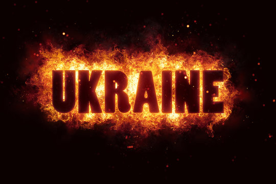 Ukraine fire burn text against black background