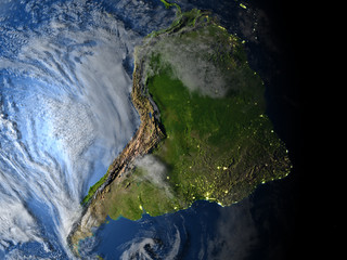 South America at night on planet Earth