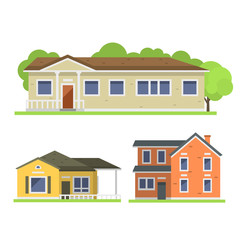 Cute colorful flat style house village symbol real estate cottage and home design residential colorful building construction vector illustration.
