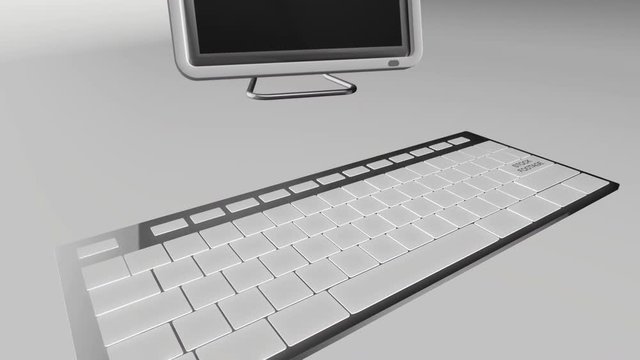 Seamless looping 3D animation of a computer keyboard with a stock footage key pressed blue and chrome version 