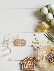 Fototapeta na wymiar Ingredients Easter and chocolate eggs