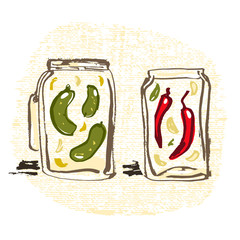 Маринованные огурцы и маринованные перцы в банке