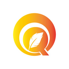 Q letter with quill stock logo design