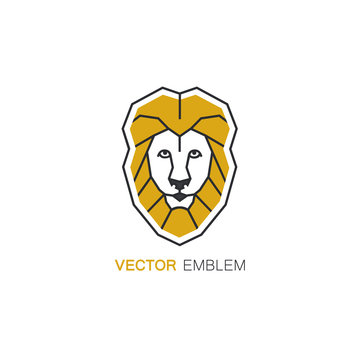 Lion logo design template in linear style - protective symbol.