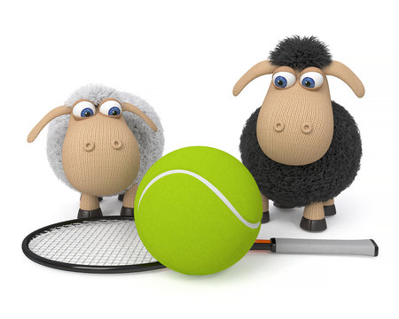3d illustration sheep play tennis