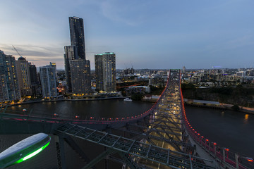 Brisbane City sunset looking over the Story Bridge and cityscape