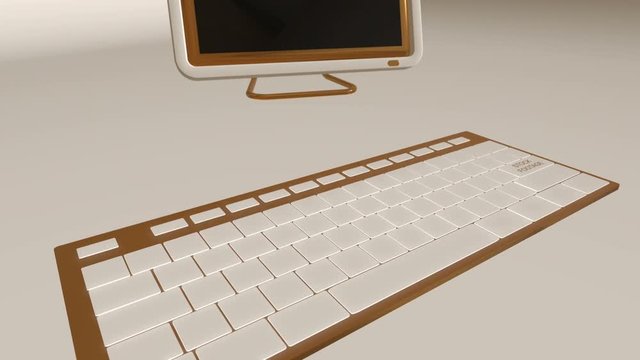Seamless looping 3D animation of a computer keyboard with a stock footage key pressed golden version 