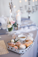 Close-up of decorated wedding table