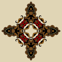 Abstract symmetrical vintage pattern, cross-shaped design decor