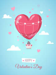 A couple in a hot air balloon. Perfect for romantic card and wedding invitation. Vector illustration