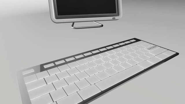 Seamless looping 3D animation of a computer keyboard with a success key pressed blue and chrome version 