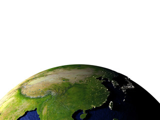 Fototapeta premium East Asia on model of Earth with embossed land