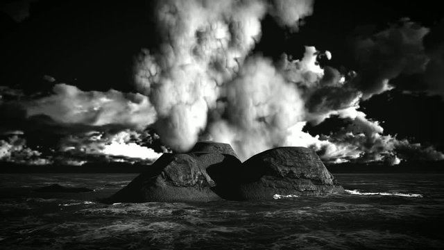 Volcanic eruption on island