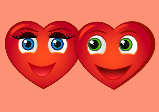 smiling red hearts with eyes, happy couple clip art preview