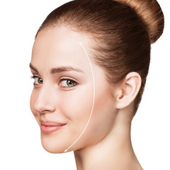 Beautiful woman face with correction line.