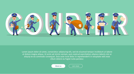Courier Conceptual Web Banner with Cartoon Postman