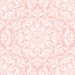 Seamless baroque light pink pattern. Traditional classic orient ornament