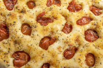 Detail of Apulian flat bread with tomatoes