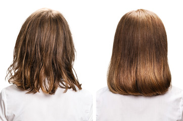 Hair before and after treatment. - 141619657