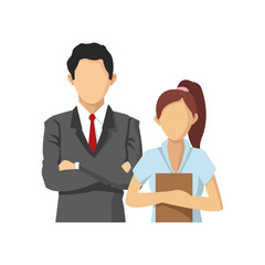 businesspeople wearing executive clothes over white background. colorful design. vector illustration