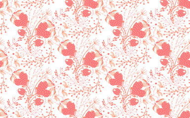 Floral seamless pattern. Hand drawn creative flower. Colorful artistic background with blossom. Abstract herb. It can be used for wallpaper, textiles, wrapping, card, cover. Vector illustration, eps10