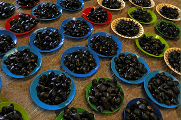 Plates full of Kai freshwater mussels Fiji