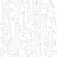 Fototapeta na wymiar Funny giraffes sketch, seamless pattern your design