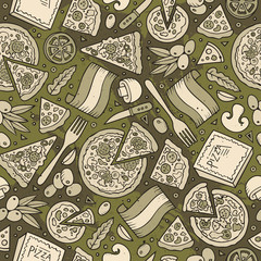 Cartoon cute hand drawn Italian food seamless pattern.