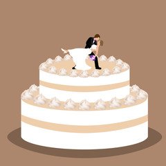 Wedding cake with bride and groom figurine.