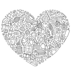 Vector hand drawn set of Sport cartoon doodle objects