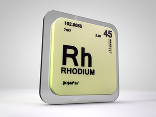 Rhodium - Rh - chemical element periodic table 3d render