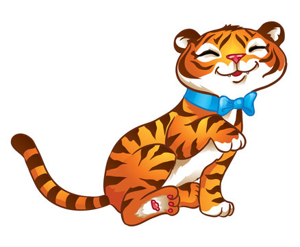 Illustration of cute little tiger purring.