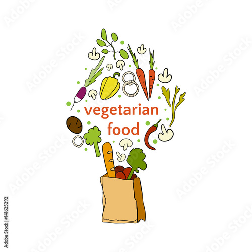 "Vegetarian food icon. Hand drawn illustration on white background