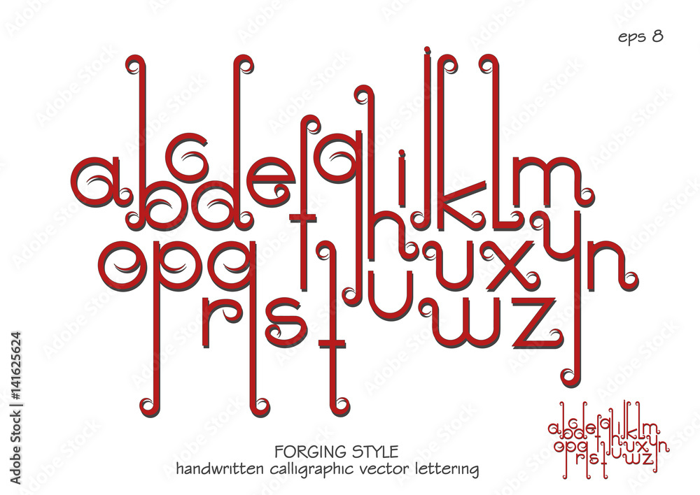 Poster vector alphabet set. lowercase letters with decorative flourishes in the art nouveau forging style. 
