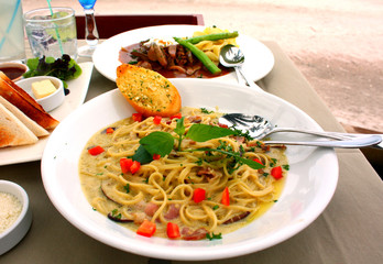 Spaghetti meal by the beach