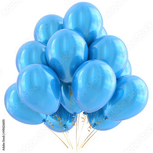 "Blue party balloons happy birthday decoration cyan glossy. Holiday