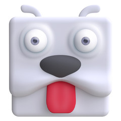 Stylized funny cartoon dog head. Children clay, plastic or soft toy. 3d illustration.