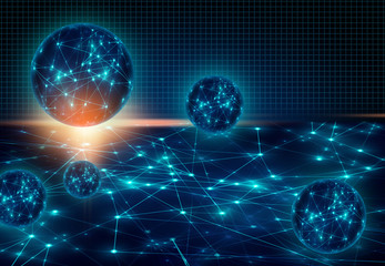 cloud storage security information, data deep learning hologram ai technology robotic, futuristic cyber network system online